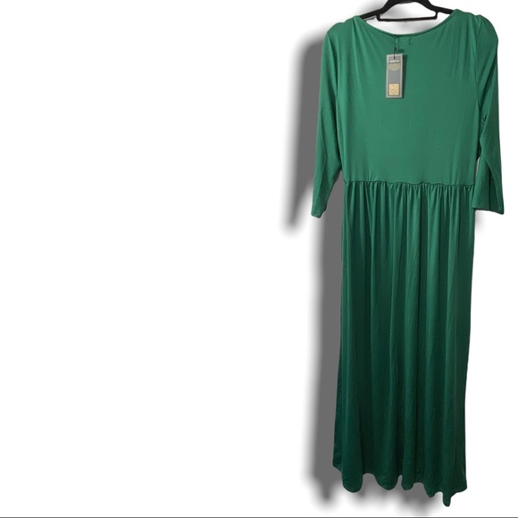 *NWT green pleated slimming dress 3 qtr sleeves draping long size XL formal work - Picture 3 of 5